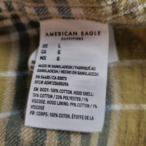 American Eagle Shirt Large Yellow Plaid Flannel Shacket Casual Cozy Fall - Picture 10 of 10
